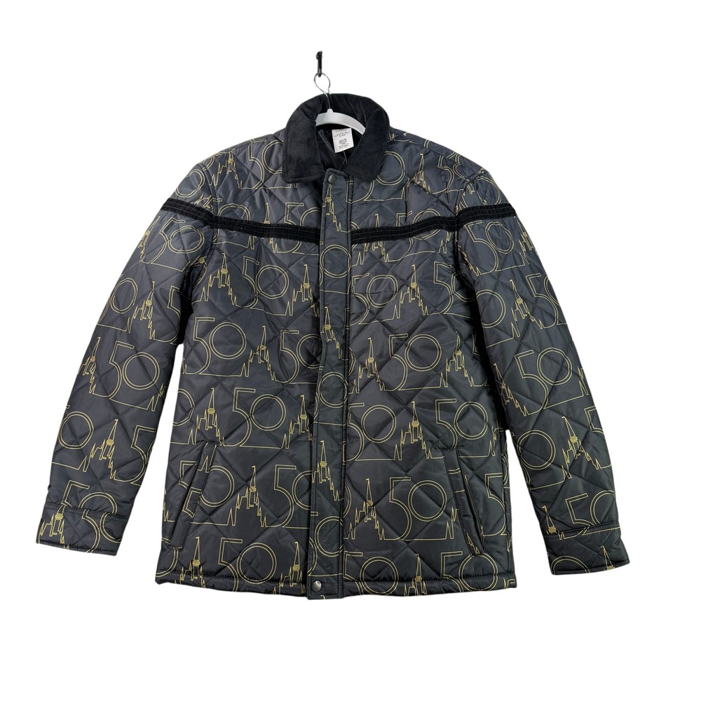 Disney Quilted Jacket‎ Mens Small Black Gold Walt Disney World 50th Anniversary